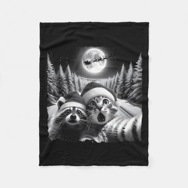 Christmas Xmas Holiday Funny Cat Taking Selfie Rac Fleece Blanket (Front)