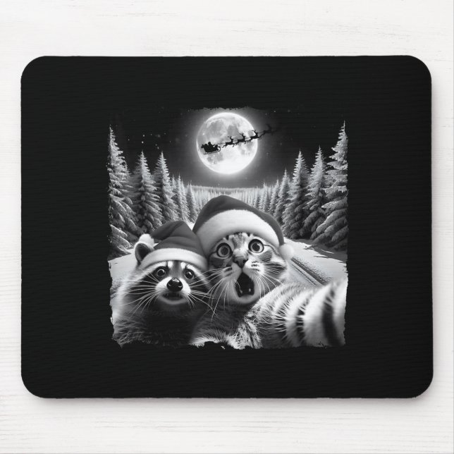 Christmas Xmas Holiday Funny Cat Taking Selfie Rac Mouse Mat (Front)