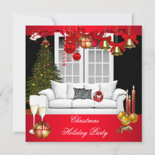 Christmas Xmas Holiday Party Red White Balls Invitation