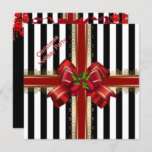 Christmas Xmas Holiday Party Red White Stripe Invitation