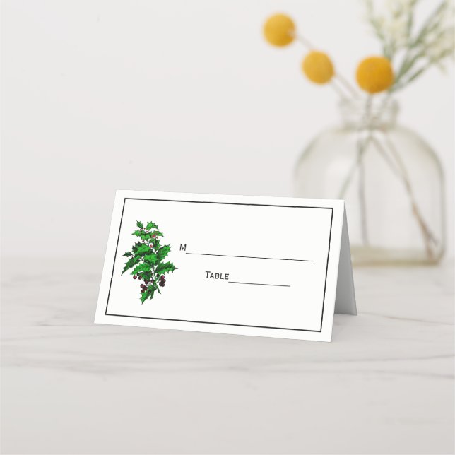 Christmas Xmas Holly Escort Card Place Card (Back)