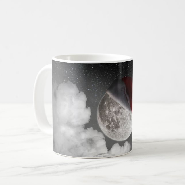 Christmas Xmas Moon wearing Santa Clause hat Coffee Mug (Front Left)