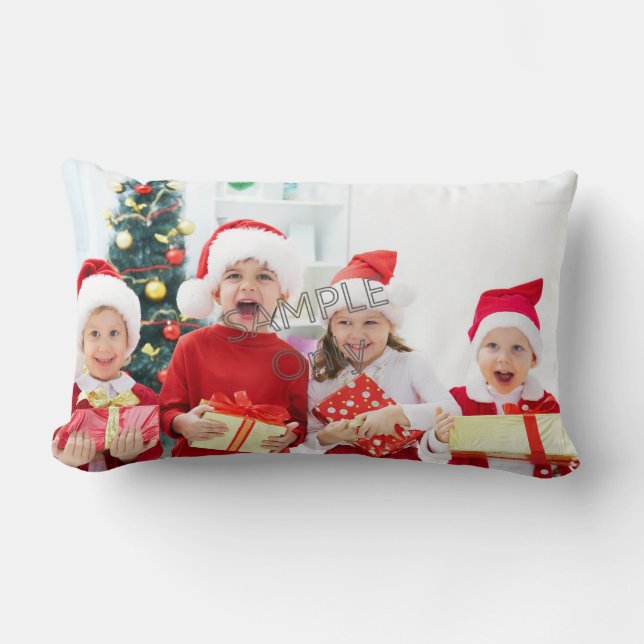 Christmas Xmas Photo Template 2 children family Lumbar Cushion (Front)