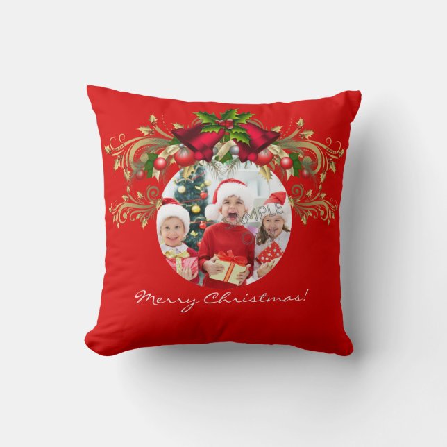 Christmas Xmas Photo Template 4 children family Cushion (Front)