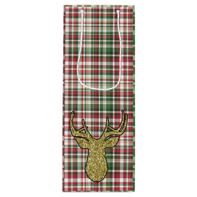 Christmas XMAS Plaid Tartan Gold Deer Buck Bag (Front)