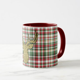 Christmas XMAS Plaid Tartan Gold Deer Coffee Mug