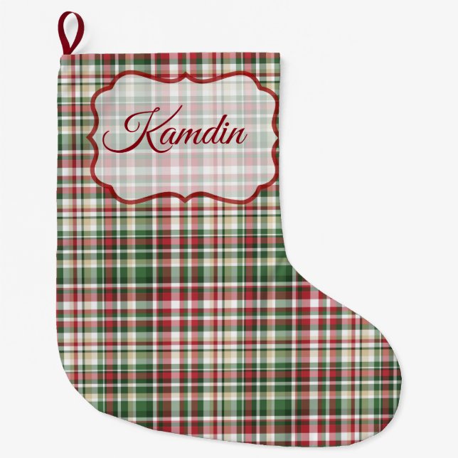 Christmas XMAS Plaid Tartan Red Green Stocking (Front)