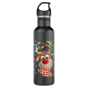 Christmas xmas Reindeer Christmas lights family 710 Ml Water Bottle