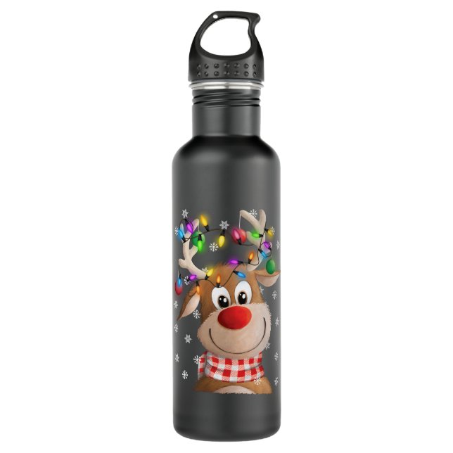 Christmas xmas Reindeer Christmas lights family 710 Ml Water Bottle (Front)