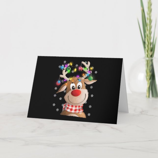 Christmas xmas Reindeer Christmas lights family Card (Front)