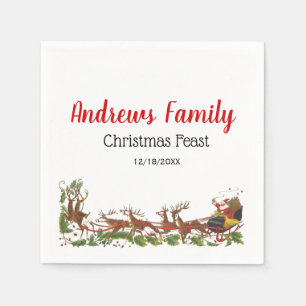 Christmas Xmas Santa Sleigh Reindeer Border Napkin