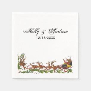 Christmas Xmas Santa Sleigh Reindeer Border Napkin