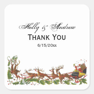 Christmas Xmas Santa Sleigh Reindeer Border Square Sticker