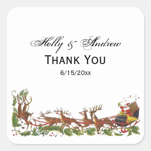 Christmas Xmas Santa Sleigh Reindeer Border Square Sticker (Front)