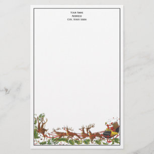 Christmas Xmas Santa Sleigh Reindeer Border Stationery