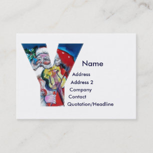 CHRISTMAS Y LETTER / SANTA WITH VIOLIN MONOGRAM BUSINESS CARD