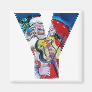 CHRISTMAS Y LETTER / SANTA  WITH VIOLIN MONOGRAM MAGNET