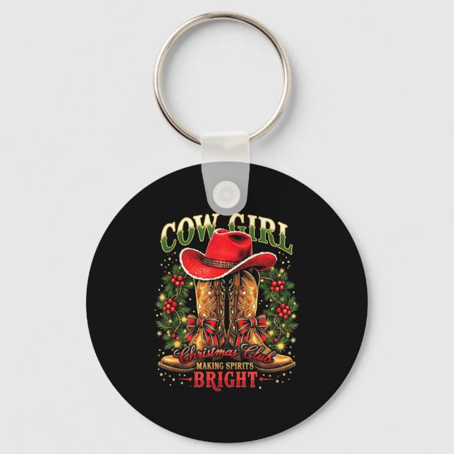 Christmas Y'all Xmas Coquette Cowgirl Let’s Go Gir Key Ring (Front)
