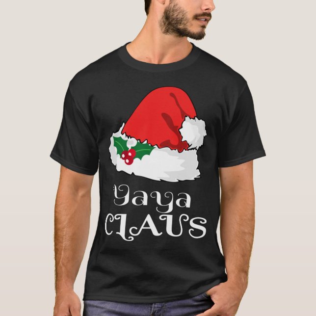 Christmas Yaya Claus Matching Pajama Santa Hat X-m T-Shirt (Front)