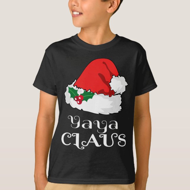Christmas Yaya Claus Matching Pajama Santa Hat X-m T-Shirt (Front)
