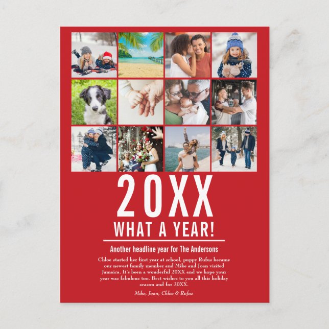 Christmas Year In Review Photo Collage Snowflakes Holiday Postcard (Front)