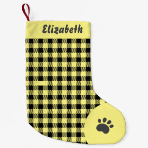 Christmas Yellow and Black Buffalo Plaid Custom Small Christmas Stocking