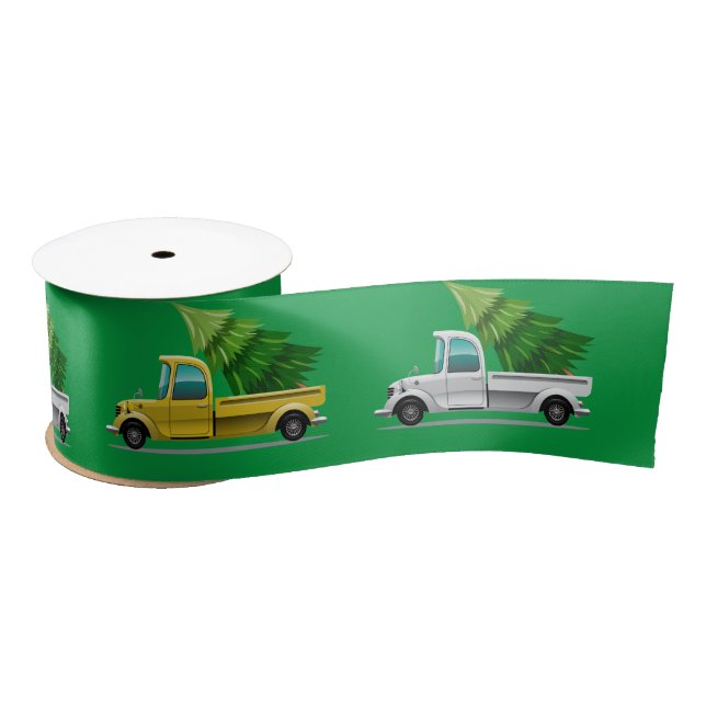 Christmas Yellow and Silver Truck with Tree Satin Ribbon (Spool)