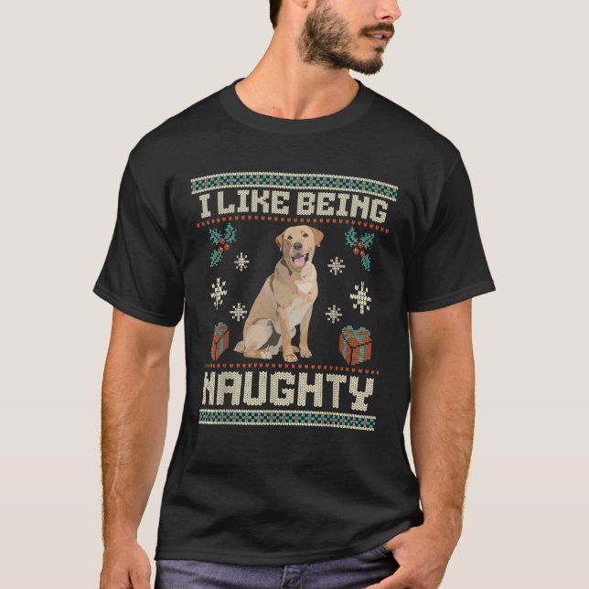Christmas Yellow Lab Labrador Dog I Like Being Nau T-Shirt (Front)