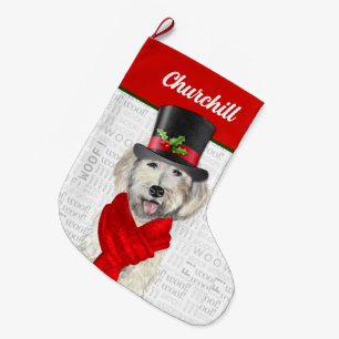 Christmas Yellow Labradoodle with Dog's Name Large Christmas Stocking