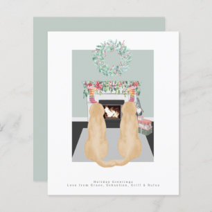 Christmas Yellow Labrador Dogs Fireplace Scene