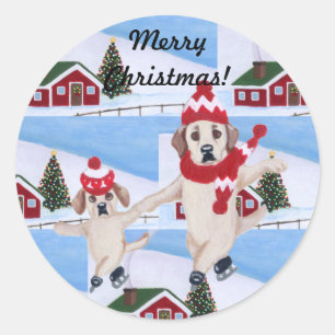 Christmas Yellow Labrador Fun Painting Classic Round Sticker