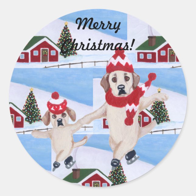 Christmas Yellow Labrador Fun Painting Classic Round Sticker (Front)