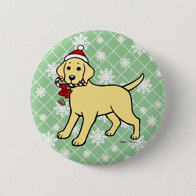 Christmas Yellow Labrador Puppy Cartoon 6 Cm Round Badge (Front)