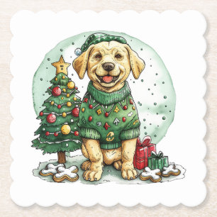 Christmas Yellow Labrador Retriever Dog Paper Coaster