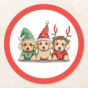 Christmas Yellow Labrador Retriever Dogs Round Paper Coaster