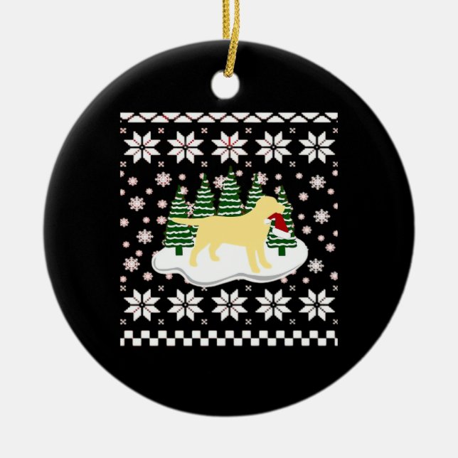 Christmas Yellow Labrador Silhouette Santa Hat Cla Ceramic Tree Decoration (Front)