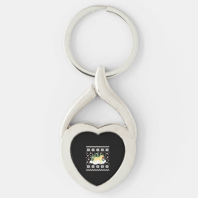 Christmas Yellow Labrador Silhouette Santa Hat Cla Key Ring (Front)