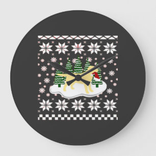 Christmas Yellow Labrador Silhouette Santa Hat Cla Large Clock