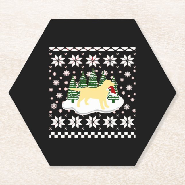 Christmas Yellow Labrador Silhouette Santa Hat Cla Paper Coaster (Front)