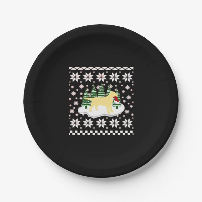 Christmas Yellow Labrador Silhouette Santa Hat Cla Paper Plate (Front)