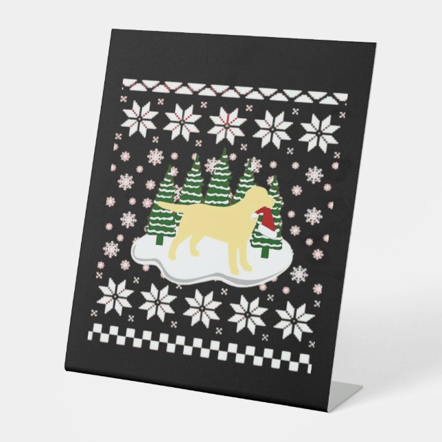 Christmas Yellow Labrador Silhouette Santa Hat Cla Pedestal Sign (Front)