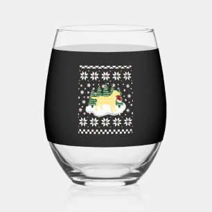 Christmas Yellow Labrador Silhouette Santa Hat Cla Stemless Wine Glass
