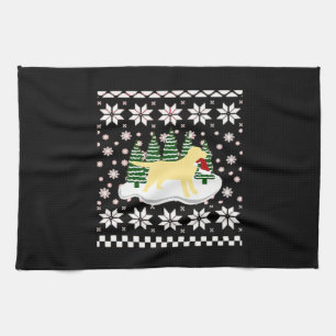 Christmas Yellow Labrador Silhouette Santa Hat Cla Tea Towel