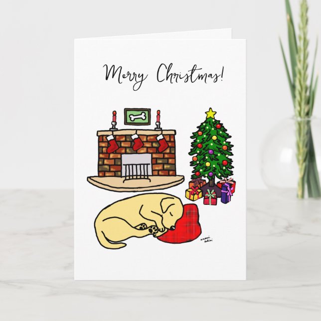 Christmas Yellow Labrador Sleeping Holiday Card (Front)