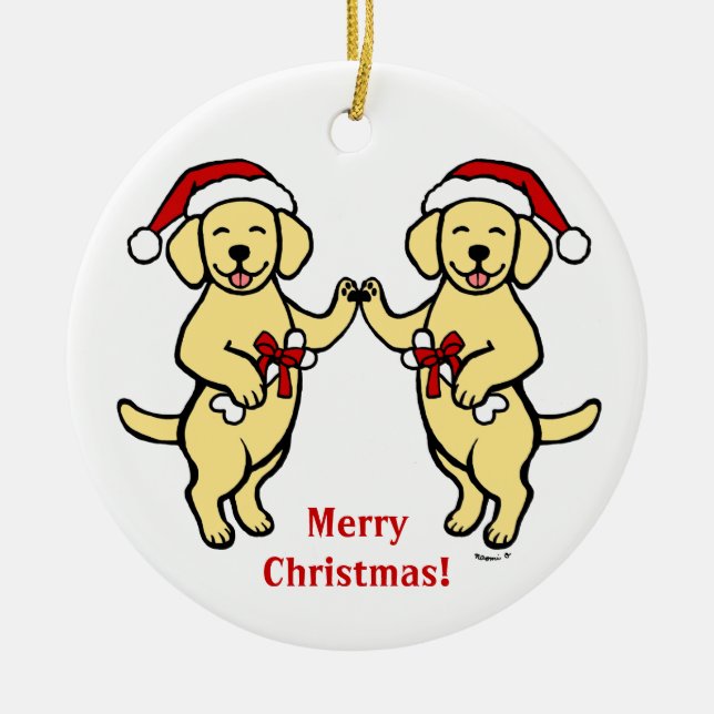 Christmas Yellow Labradors Cartoon Ceramic Tree Decoration (Front)