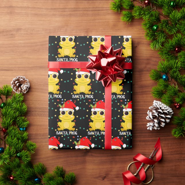 Christmas Yellow SANTA FROG Wrapping Paper (Holiday Gift)