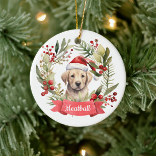Christmas YellowLab Personalised  Ceramic Ornament