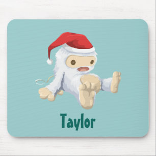 Christmas Yeti Doll in a Santa Hat Personalised Mouse Mat