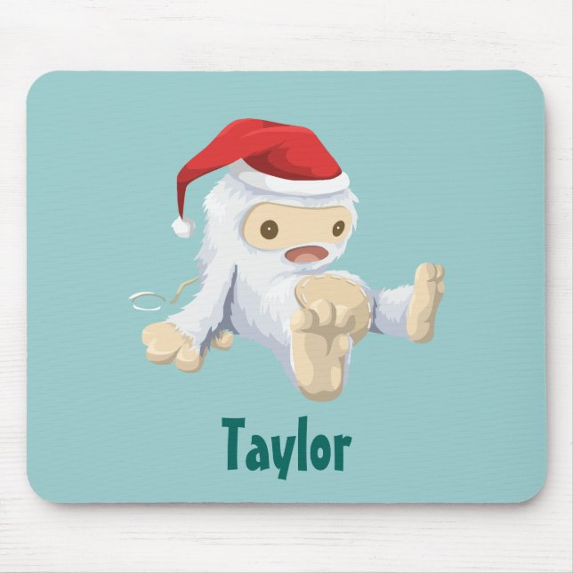 Christmas Yeti Doll in a Santa Hat Personalised Mouse Mat (Front)