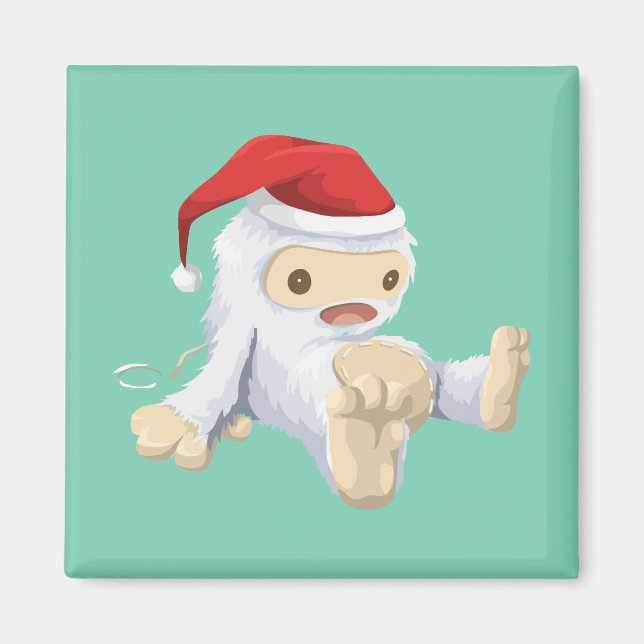 Christmas Yeti Doll Wearing a Santa Hat Magnet (Front)